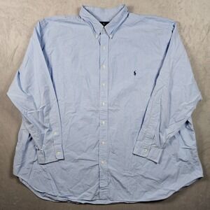 Polo Ralph Lauren Shirt Mens 4XB Blue White Microcheck Button Down Pony Office